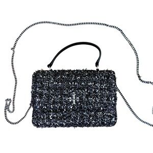 Tory Burch Kira Mini crossbody bag Tweed black silver